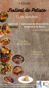 10.ª edição do Festival do Petisco a realizar na Santa Casa da Misericórdia de Oliveira do Bairro